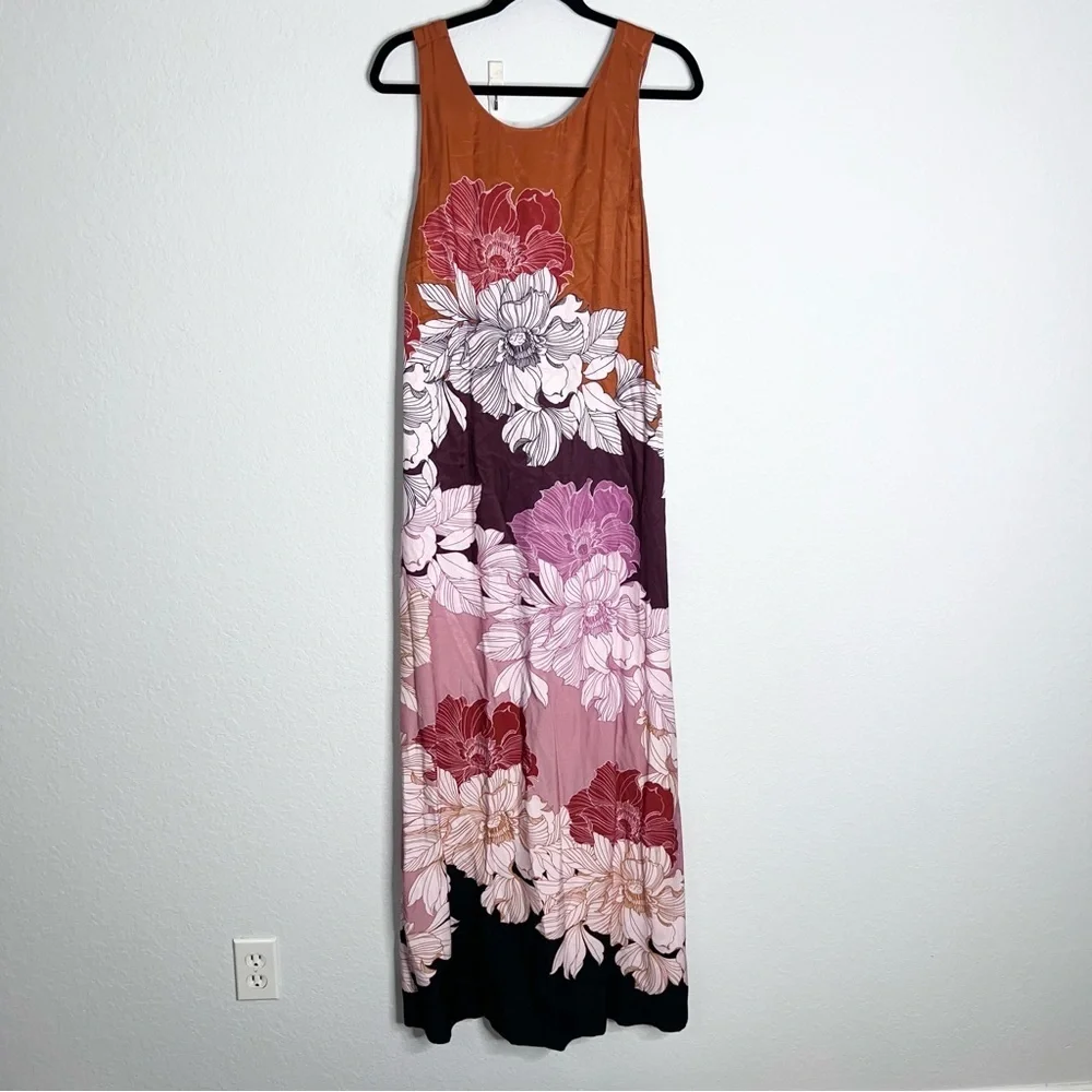 Anthropologie Maeve Maxi Dress Women’s XL Floral Twist Back Orange Slit Sides Q - Picture 4 of 11